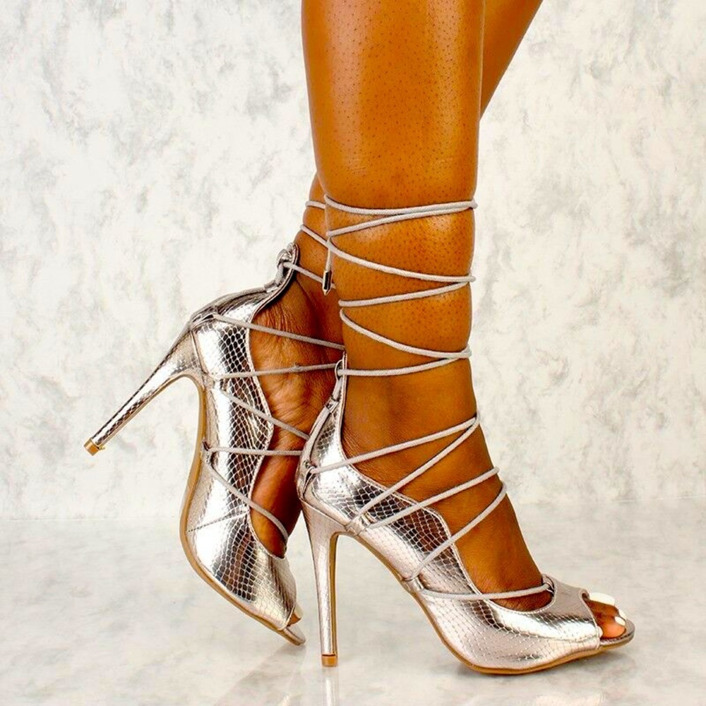 M&L GOLD MISTA STRAPPY LACE UP HIGH HEEL